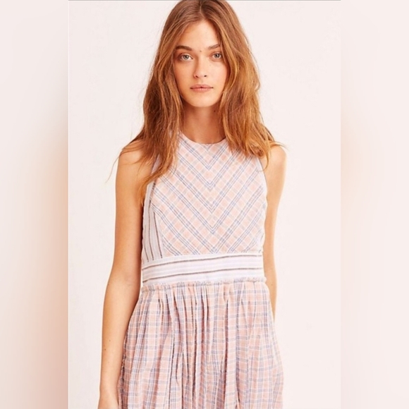 Like New Free People x Color Theory Plaid Midi Dress Sz M $128 Retail - Picture 3 of 15